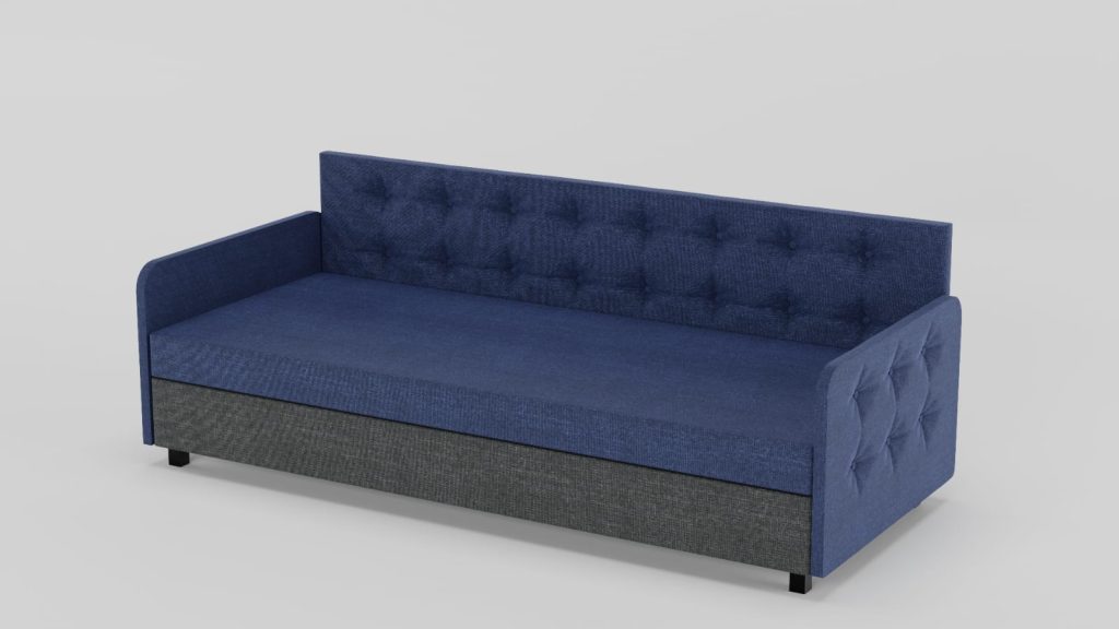 Sofa jednoosobowa z pojemnikiem na pościel i pikowanymi bokami – zdjęcie 1